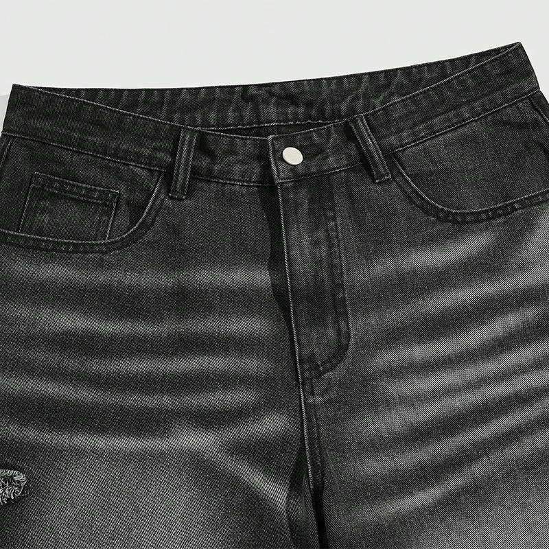 Pants Denim Pant Men Jeans Knee Length Stars Vintage High Waist Frayed Hem Straight Trousers Y2k Streetwear Casual 2026 Spring - Image 3