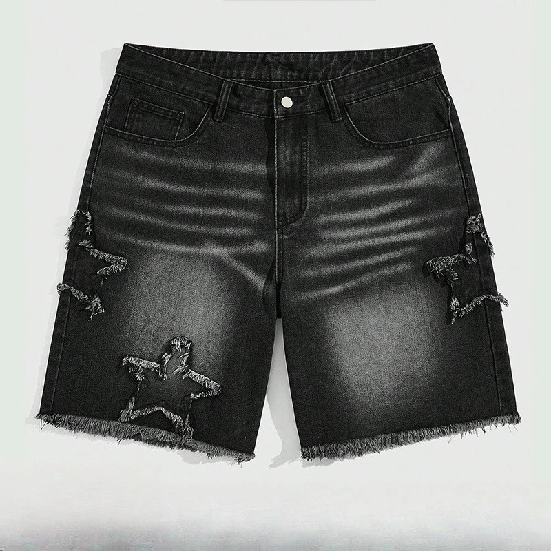 Pants Denim Pant Men Jeans Knee Length Stars Vintage High Waist Frayed Hem Straight Trousers Y2k Streetwear Casual 2026 Spring