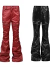 2026 Modische Erd Liquid Metal Coated Jeans mit Wachs-Bürstung, heißer Trend, High-Street-Luxus-Stil, Schwarz und Rot