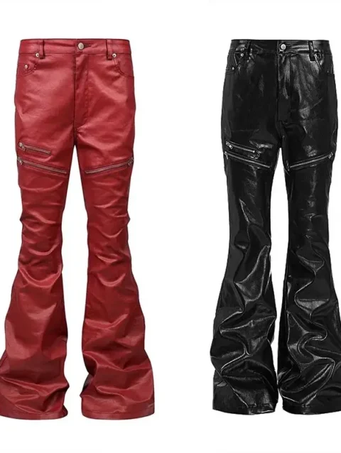 2026 Modische Erd Liquid Metal Coated Jeans mit Wachs-Bürstung, heißer Trend, High-Street-Luxus-Stil, Schwarz und Rot