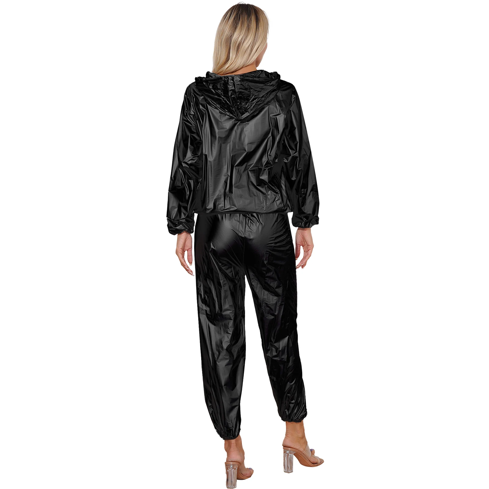 Mens Womens Sauna Suit PVC Sports Suit Long Sleeve Tops with Elastic Waistband Pants Unisex Slimming Fitness Workout Outfits - Image 2
