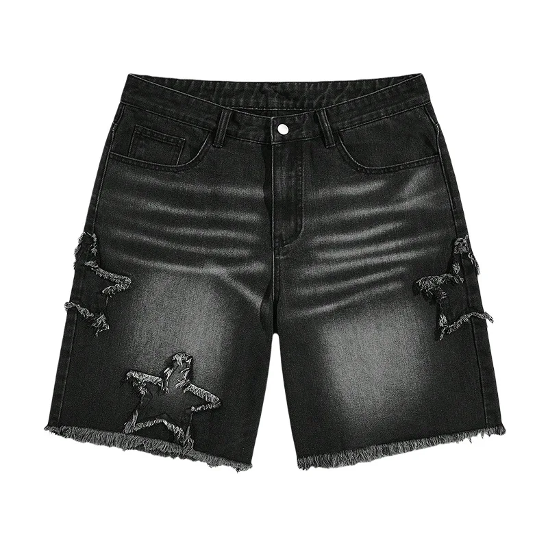 Pants Denim Pant Men Jeans Knee Length Stars Vintage High Waist Frayed Hem Straight Trousers Y2k Streetwear Casual 2026 Spring - Image 5